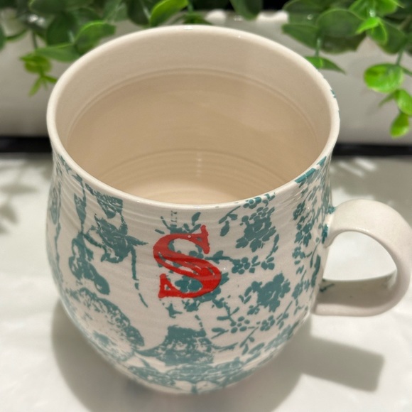 Anthropologie Homegrown Mug Monogram Initial S Blue Green Tea Cup - Picture 2 of 5
